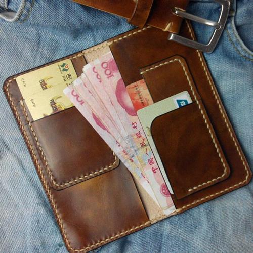 Vintage Tan Leather Bifold Mens Long Wallet Leather Long Wallets for Men