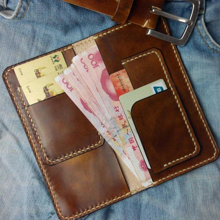 Vintage Tan Leather Bifold Mens Long Wallet Leather Long Wallets for Men