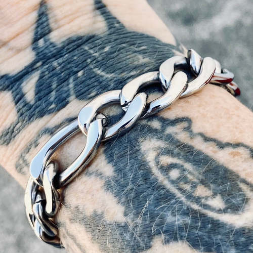 Bracelet - Figaro - Custom 1/4 Wide -  Polished Silver - FB02