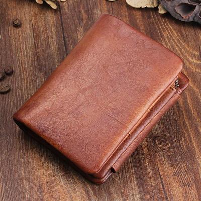 Handmade Mens Cool billfold Leather Wallet Men Small Zipper Wallets Trifold for Men