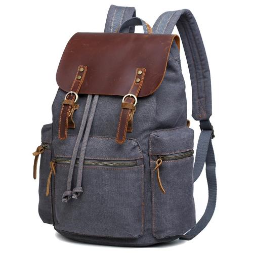 Canvas Leather Women Mens 16 Gray Travel Backpack Brown Computer Bag College Backpack for Men