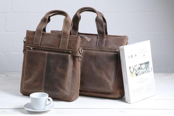 Cool Coffee Leather Mens Briefcases Work Bag Laptop Bag Business Bag for Men