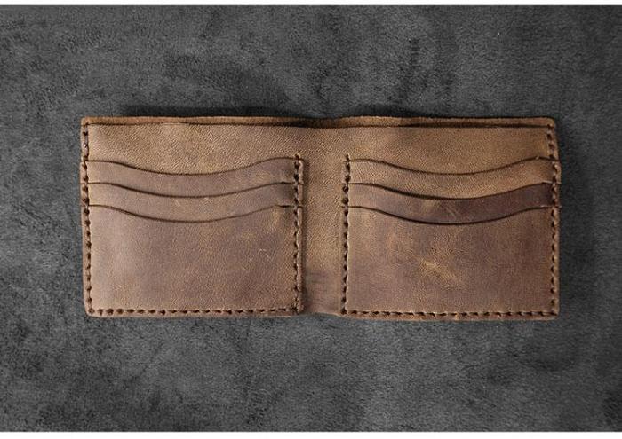 Handmade Leather Mens Billfold Wallets Slim Brown Bifold Small Wallet for Men