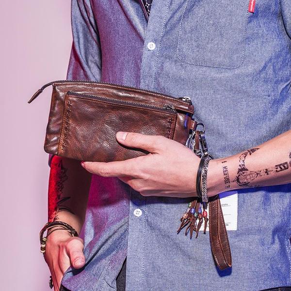 Handmade Mens Cool Long Leather Chain Wallet Cards Biker Trucker Wristlet Wallet