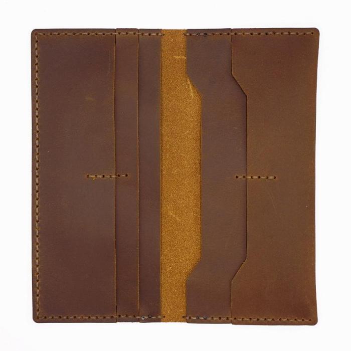 Handmade Slim Brown Leather Mens Bifold Long Wallet Lots Cards Long Wallet for Men