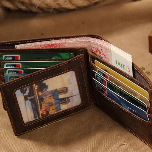 Leather Mens Vintage Leather Wallet Men Small Wallets Bifold for Men