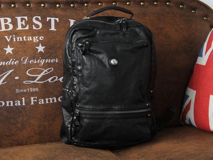 Handmade Leather Mens Cool Backpack Sling Bag Large Black Travel Bag Hiking Bag for men