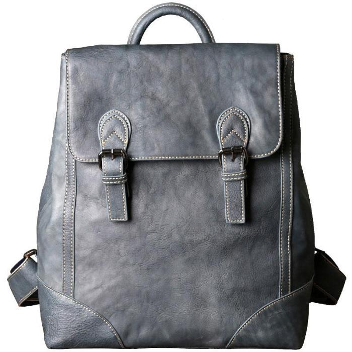 Genuine Leather Mens Cool Backpack Sling Bag Large Black Travel Bag Hiking Bag for men