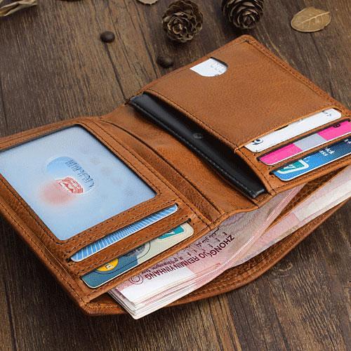 Handmade Leather Mens Cool Slim Leather Wallet Men Small Wallets Bifold for Men