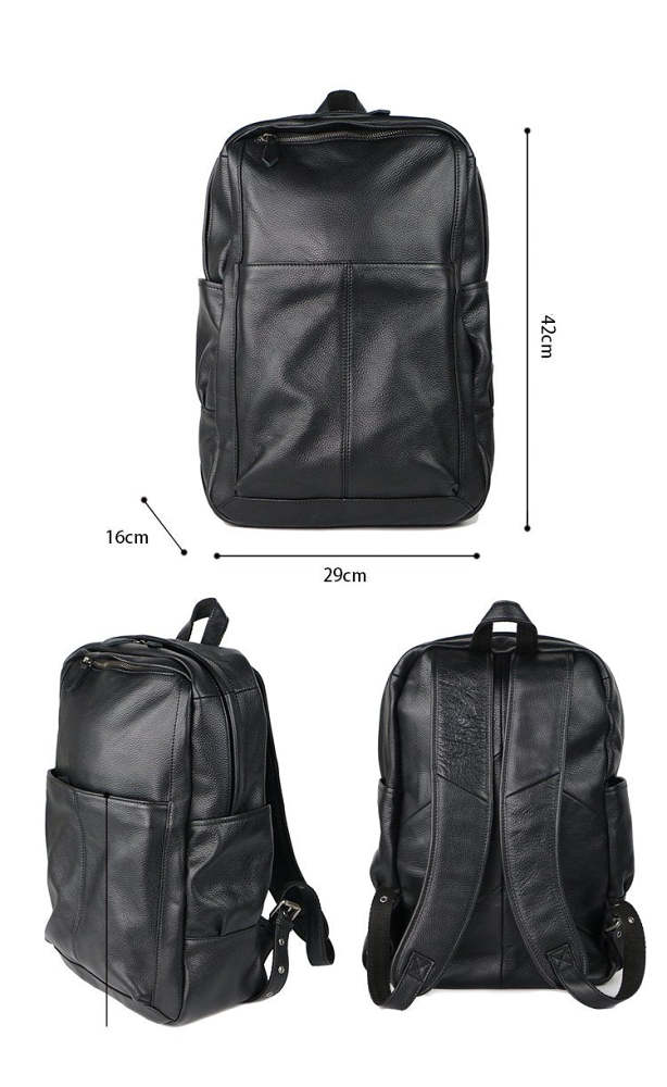 Black Cool Leather Mens School Backpack College Backpack 15 Black Computer Backpack For Men