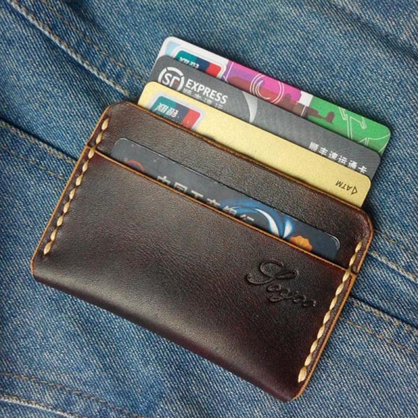 Handmade Leather Mens Slim Front Pocket Wallets Leather Card Wallet for Men