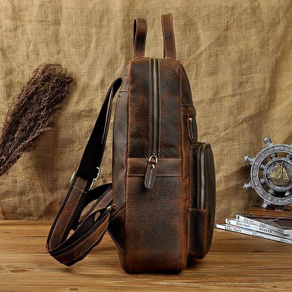 Casual Coffee Men's 15 inches Leather Laptop Backpack Computer Backpack School Backpacks For Men