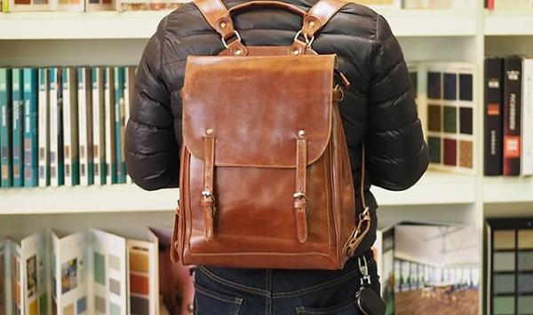 Vintage Mens Leather 15inch Laptop Backpack Leather School Backpack Travel Backpack for Men
