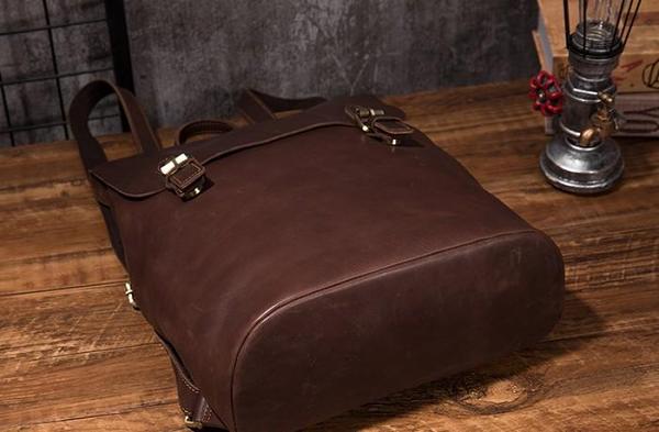 Vintage Mens Coffee Leather Backpack Travel Backpack Leather Hiking Backpack for Men