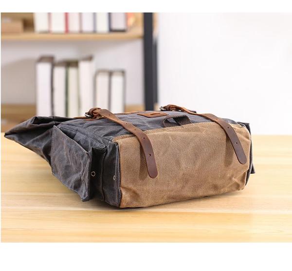 Waxed Canvas Leather Mens 16‘’ Army Green Backpack Travel Backpack Gray Hiking Backpack for Men