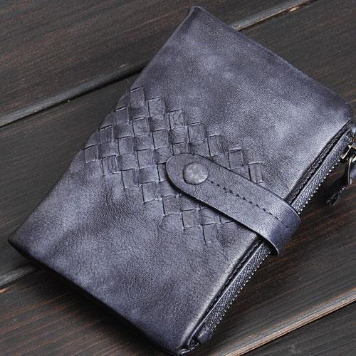 Handmade Mens Cool billfold Leather Wallet Men Small Zipper Wallets Bifold for Men