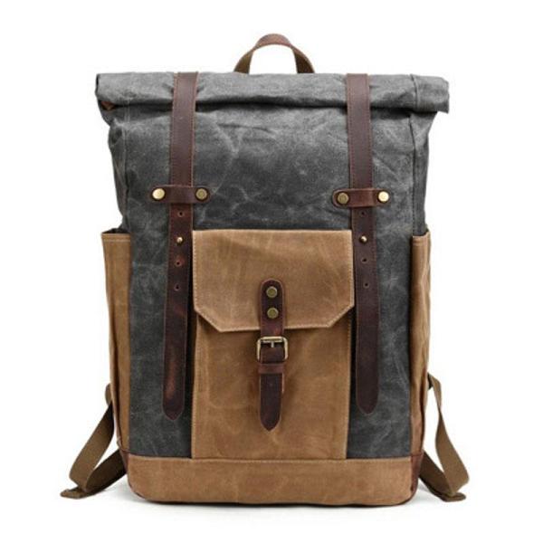 Waxed Canvas Backpack Army Green Travel Waxed Canvas Rucksack for Men Women