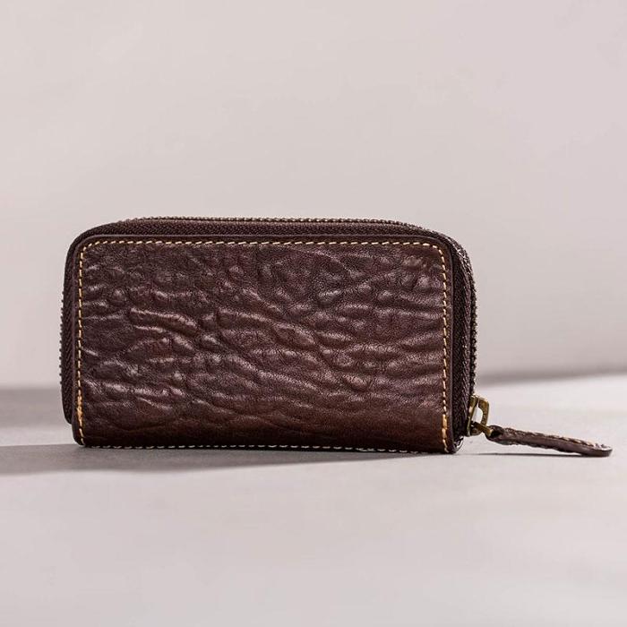 Leather Men Small Key Wallet Bifold Small Keyring Wallet for Men