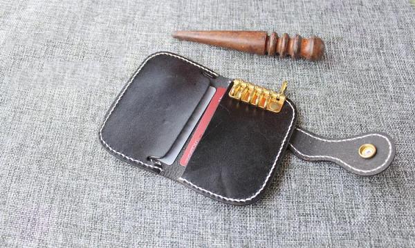 Handmade Green Leather Mens Womens Small Key Holders Key Wallets Coffee Card Key Wallet For Men