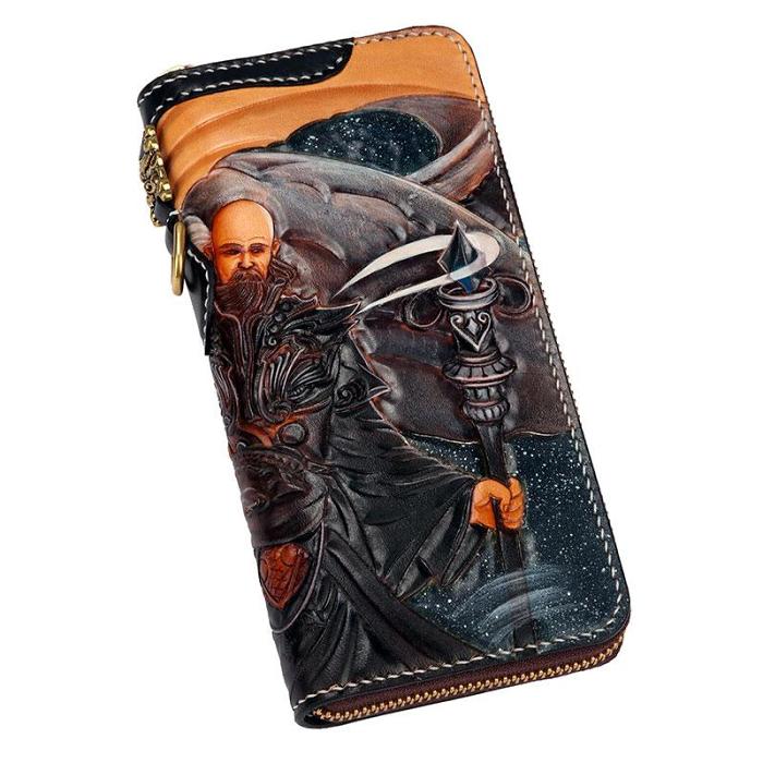 Handmade Leather Taming Dragon Mage Mens Chain Biker Wallet Cool Leather Wallet With Chain Wallets for Men