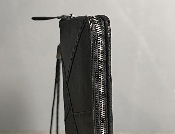 Handmade Genuine Leather Mens Cool Long Leather Wallet Biker Wallet Zipper Clutch Wristlet Wallet for Men