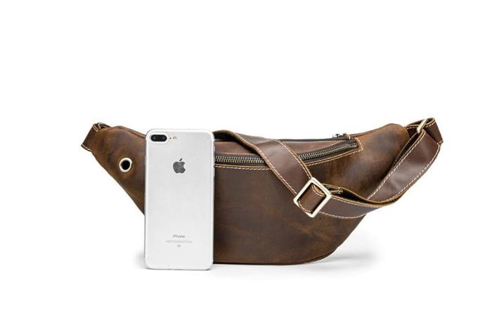 Brown Leather Fanny Pack Men's Chest Bag Leather Hip Pack Leather Waist Bag For Men