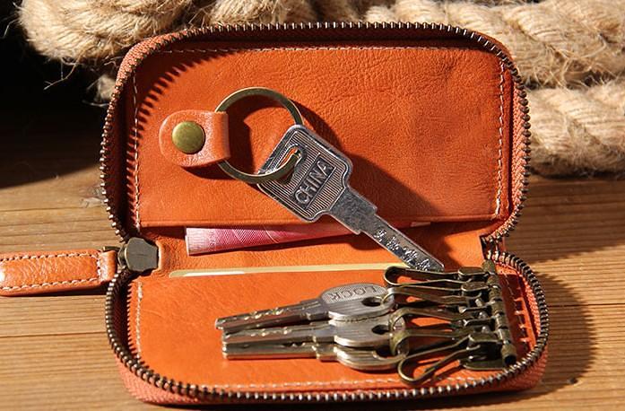 Mens Cool Key Wallet Handmade Leather Car Key Card Holder Car Key Case for Men