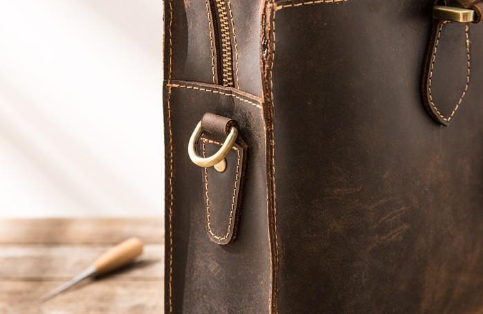 Coffee Leather Mens Briefcase Work Bag Laptop Bag Business Bag for Men