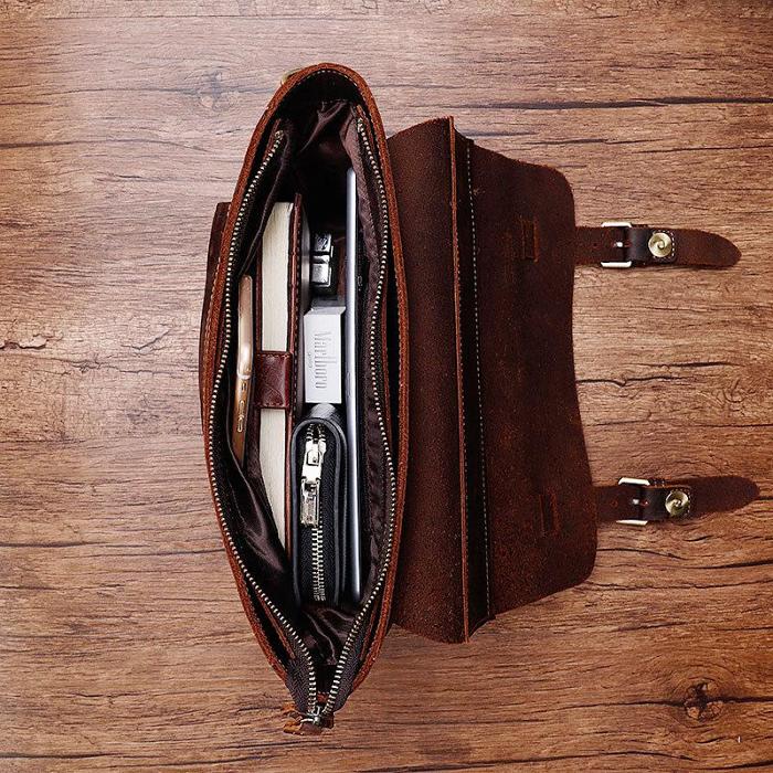 Vintage Brown Leather Men's Profess Briefcase Business Brown Shoulder Briefcase For Men