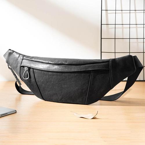 Fashion Black Leather Mens Chest Bag Sling Bag Black One Shoulder Backpack for Men