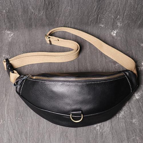 Top Leather Fanny Pack Men's Black Chest Bag Hip Bag Leather Belt Bag For Men
