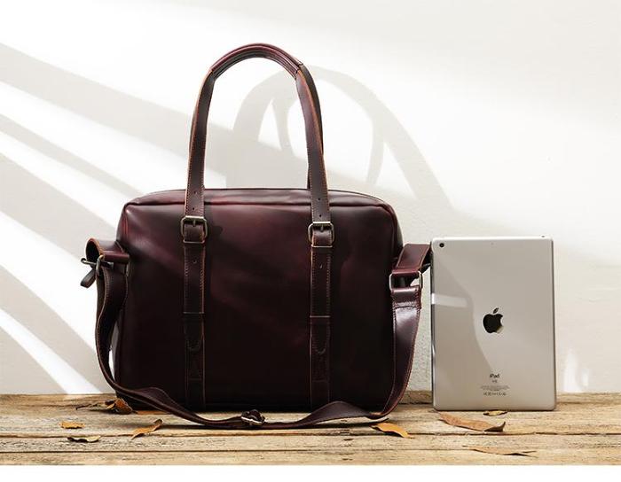 Dark Brown Cool Leather Mens Large 15 inches Briefcase Laptop Briefcase Messenger Bags Side Bags Work Bag for Men