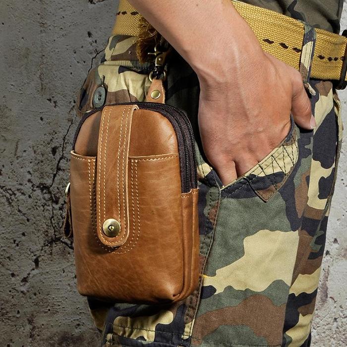 Leather Belt Pouch Mens Small Cases Waist Bag for Men