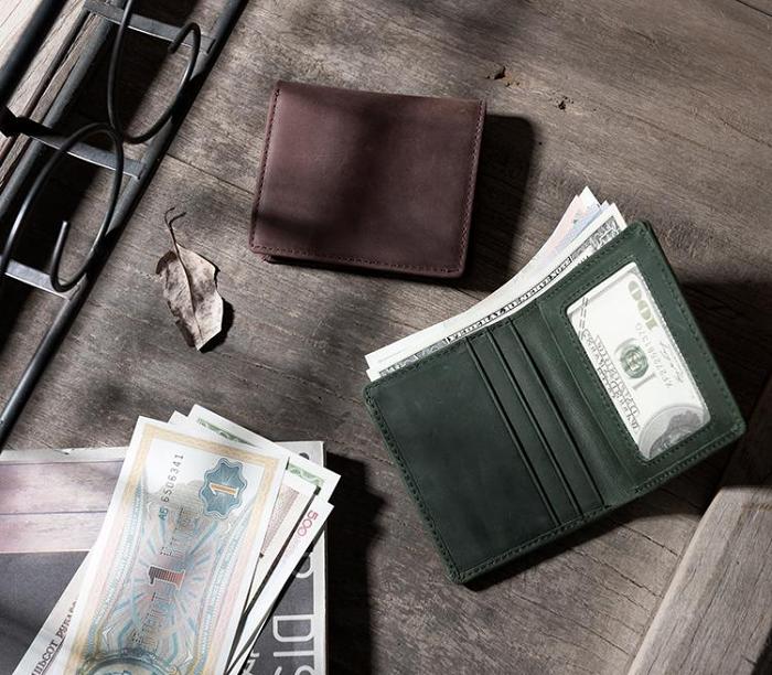Handmade Leather Mens Cool Slim Leather Wallet Men Small Wallets Bifold for Men