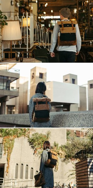 Cool Waxed Canvas Leather Mens Black 15'' Large Waterproof Travel Backpacks Computer Hiking Backpack for Men