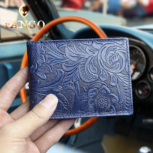 Handmade Leather Floral Mens License Wallets Cool Short Wallet Card Holder Small Card Slim Wallets for Men