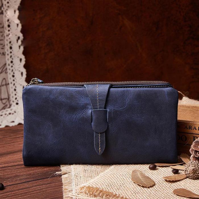 Vintage Coffee Cool Mens Leather Long Wallets Bifold Long Wallet for Men