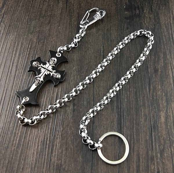 Solid Stainless Steel Long Cross Skull Wallet Chain Cool Punk Rock Biker Trucker Wallet Chain Trucker Wallet Chain for Men