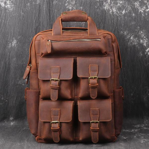 Vintage Cool Leather Men's 15inch Laptop Backpack Travel Backpack School Backpack For Men
