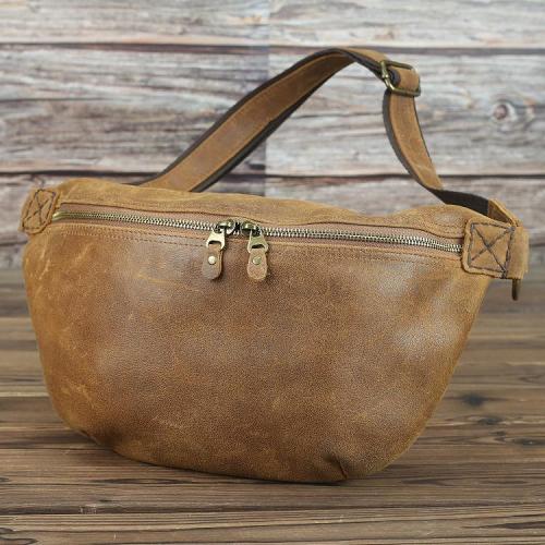 Brown Leather Crossbody Fanny Pack Men's Chest Bag Leather Hip Bag Belt Bag Waist Bag For Men