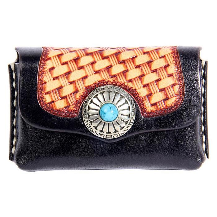Handmade Leather Mens Card Wallet Black Small Card Wallet for Men
