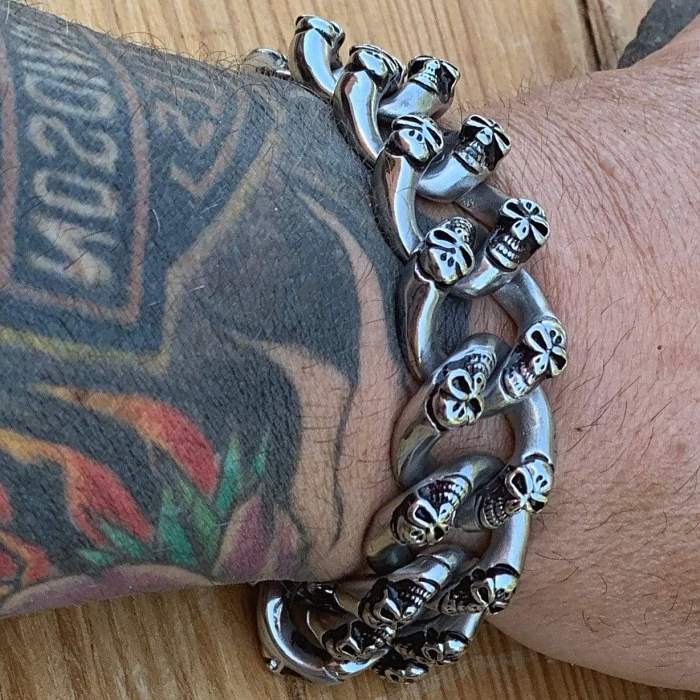 Bagger Bracelet - Skull ChainGang - Custom - 7/8 Wide - B33