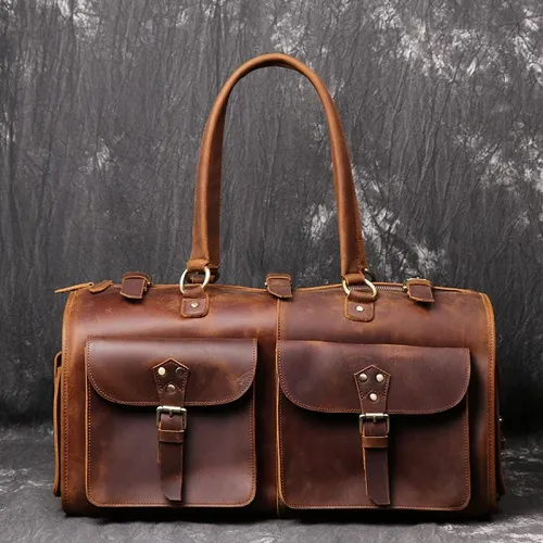 Cool Leather Mens Travel Bag Overnight Bag Work Handbag Business Travel Bags for Men