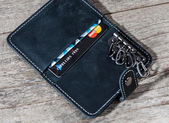 Men Leather Key Holder Key Wallet Bifold Small Key Holder Wallet for Men
