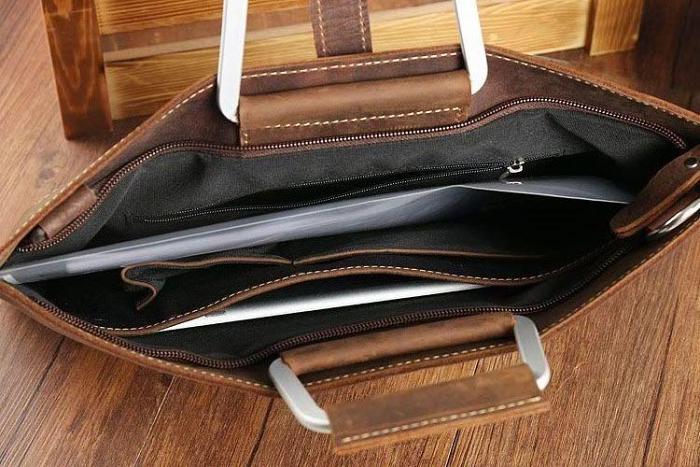 Handmade Leather Men Vintage Briefcase Handbag Laptop Bag For Men