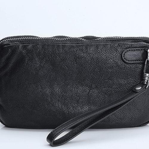 Handmade Leather Mens Cool Long Leather Wallet Zipper Clutch Wristlet Wallet for Men