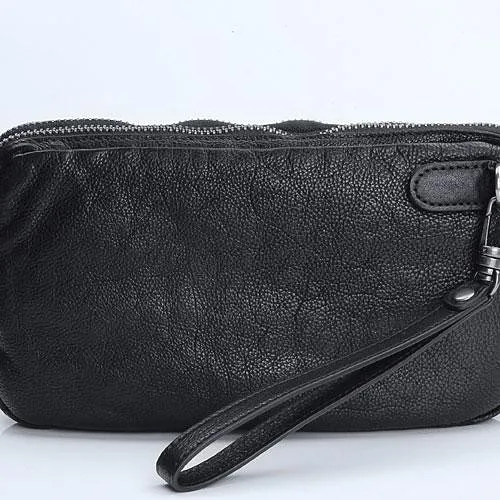 Handmade Leather Mens Cool Long Leather Wallet Zipper Clutch Wristlet Wallet for Men