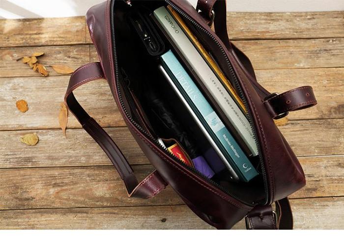 Dark Brown Cool Leather Mens Large 15 inches Briefcase Laptop Briefcase Messenger Bags Side Bags Work Bag for Men