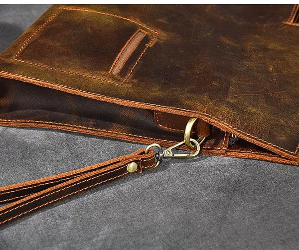 Large Leather Clutch Bag Mens Convertible Crossbody Bag Leather Messenger Bag For Men
