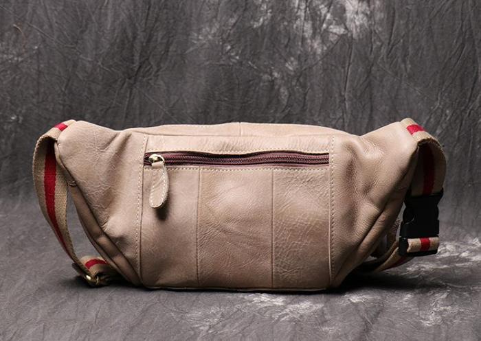 Black Leather Mens Crossbody Fanny Pack Leather Belt Bag for Men